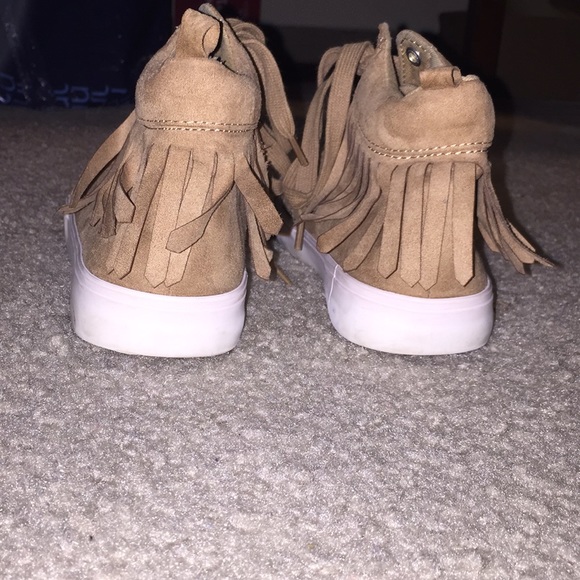 Slightly Worn Light Brown Hightop Shoes. - Picture 3 of 7